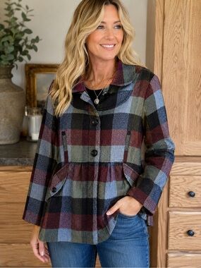 Vintage Y2K Volcom Women's Plaid Wool Blend Jacket Coat Size Large Skate